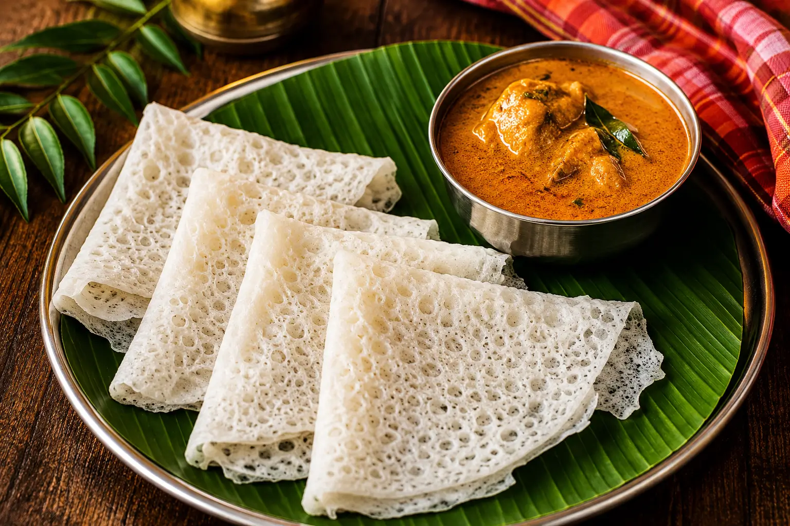 Neer Dosa stack with
          chutney